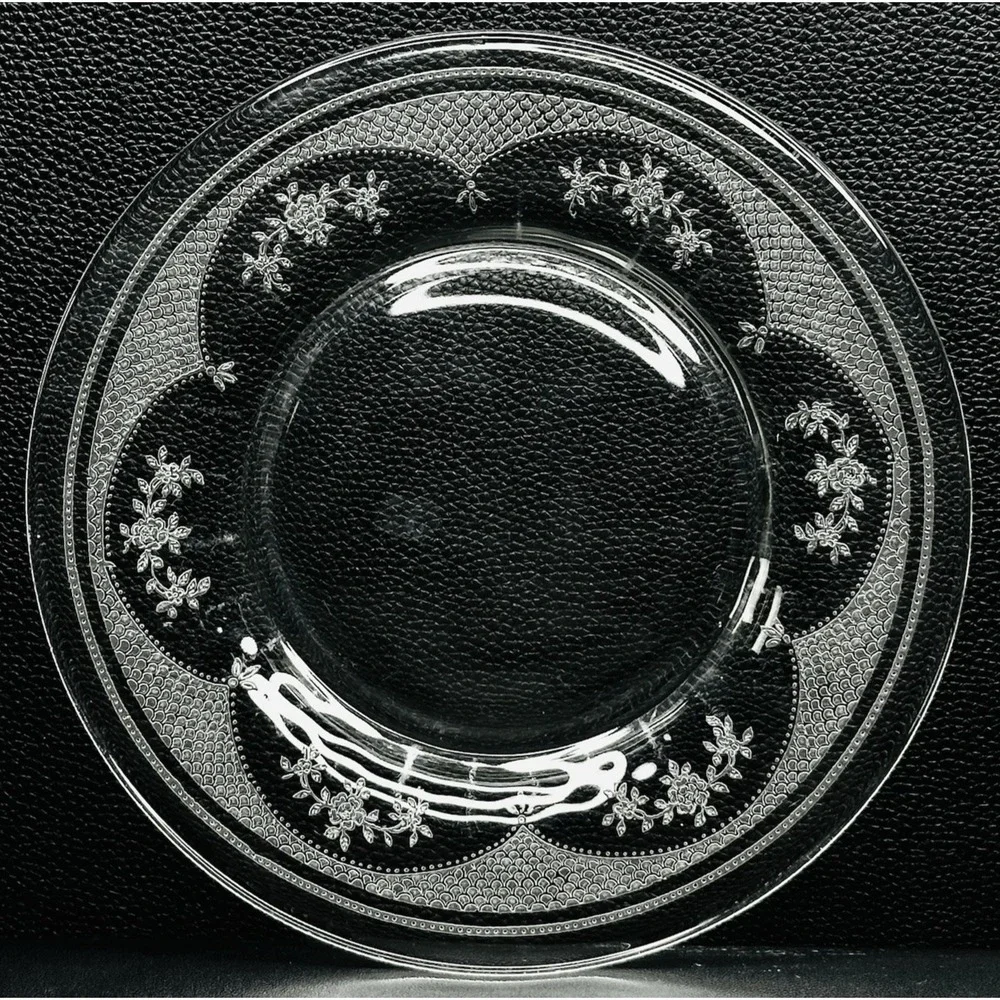 2 Fostoria Virginia Clear Glass Salad Plates Etched Vintage‎ RARE Pattern 1923